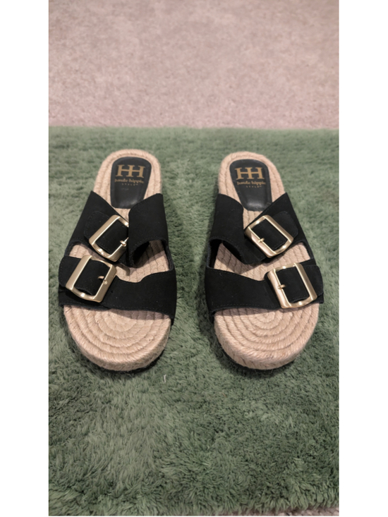 Haute Hippie Shoes - Women's Haute Hippie Black and Beige Buckle Sandals